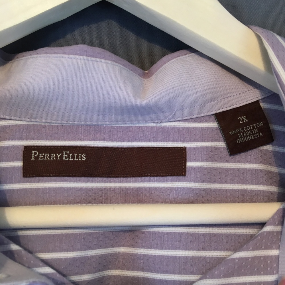 Men's Lavender Perry Ellis Striped LS Shirt - Picture 3 of 8